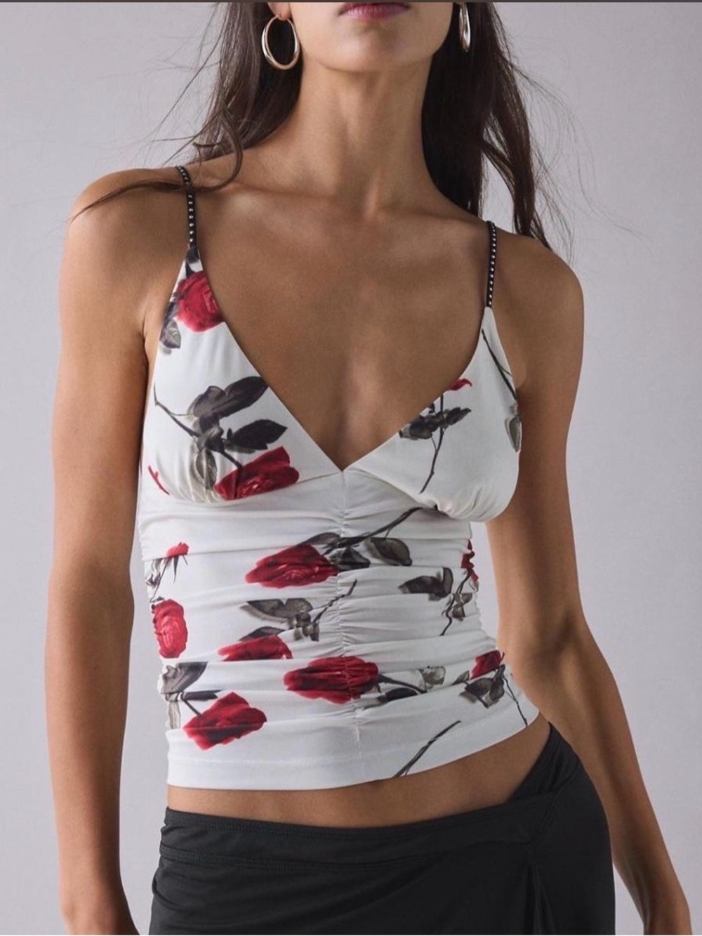 urban outfitters helly ruched plunging rhinestone strap tank top